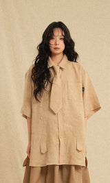 Bijo Point Short-Sleeved Shirts Beige (Ver. Tie)