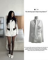Tie shirring spandex drape long sleeve t-shirt (3 colors)