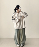 ムードグラディエントウォッシングサイドインシジョンワイドデニムパンツ