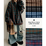 Paden thick boxy fleece checkered collar sweatshirt