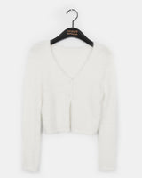 Lupun Angora fur slit button V-neck cardigan