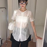 [2 sets!] Mollen see-through bustier bra top set short-sleeved shirt