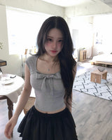 [♡MADE♡] blit ribbon top + cotton if frill sk set