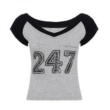 Number rag and coloration short-sleeved T-shirt