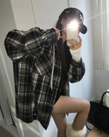 [ORIGINAL] Plain Hooded Check Shirt