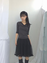 Lace V-Shirring Dot Top