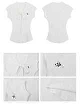 White Late Shoulder Strap Short Sleeve Tee