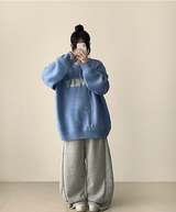 Mona Lovely Lettering Embroidery Loose Fit Round Knit