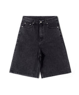 LB Chain Denim Wide Bermuda Shorts (Black)