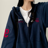 Moco Number Patch Embroidery Overfit Two Way Hooded Zip-Up
