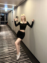1202. Line ribbon strap knit mini sk (3color)