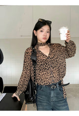 chiffon leopard scarf blouse
