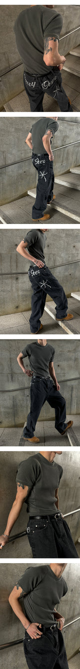 [Unisex] Handling stitch wide denim pants(3color)