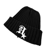 Ribbed D Symbol Cotton Beanie_Black