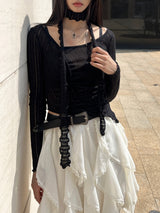 Western Unbalanced Off-Shirring Sheer Linen T & Scarf SET (3color)