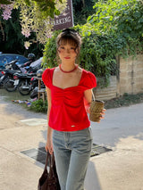 EVIE avery PUFFED SLEEVE TOP RED