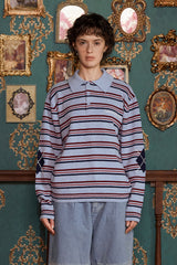 STRIPE LOGO KNIT POLO SHIRT / SKY BLUE