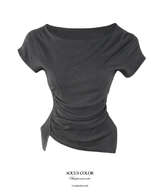 Drape Lip Neck Asym Top (3color)