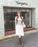 Dot frill midi skirt