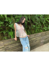 Pink stripe lace-up sleeveless t-shirt