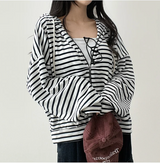 Itta Overfit Stripe Dangara Hooded Zip-Up