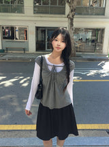 コル シャーリング ストラップ ショート スリーブ Tシャツ