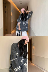 Bow Wide Hooded Knitwear Zip-Up Cardigan