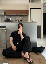 ノーメイスバックバンディングツータックリネンワイドパンツ