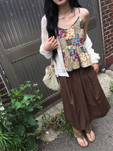 Mio Vintage Patchwork Bustier Sleeveless Blouse