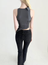1479. ベイアンバルカラーカットアウトミキシングスリーブレス (3color)