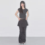 SIDE BUCKLE RIBBED TEE (CHARCOAL) F25QB110