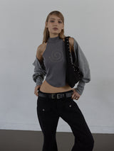 SUEDE STUDDED SHOULDER BAG / BLACK