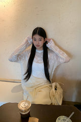 レースシースルールーズフィット長袖Tシャツ