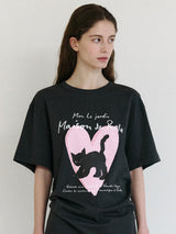 HEART CAT FRIENDS LOOSE FIT T-SHIRT CHARCOAL