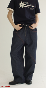 [Hand-Made] レッドラインワイドデニムパンツ