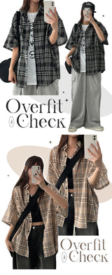 Ruben linen oversized-fit checkered short-sleeved shirt