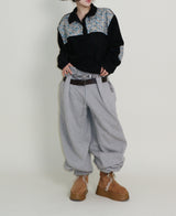 Femme Flower Pattern Quilted Fleece Long Sleeve T-Shirt (Button Detail)