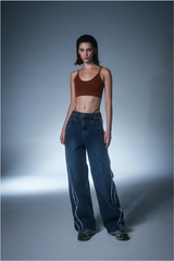 Fringe Washing Wide Denim Pants