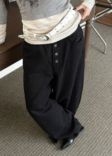 Button cotton wide pants(4color)