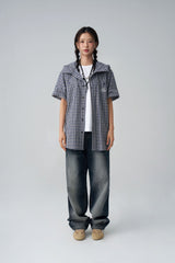 Check short-sleeved hoodie