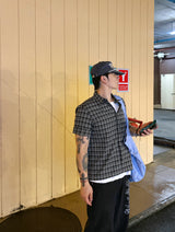 No.1771 sway check roll-up half SHIRT (3color)