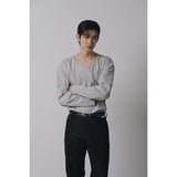 Brushed crop u neck long sleeves(Gray)
