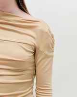 One Shoulder Draped Jersey Top _ BEIGE