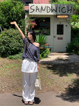 [MADE] Spool Stripe Unbalanced Off-Shoulder T-Shirt