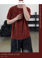 Boel Velour Ribbed Henley Short Sleeve
