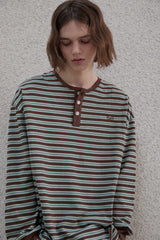 ストライプヘンリーネックTシャツ - Mint