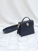 LAZEL MINI CROC shoulder leather bag / Wani Navy