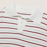 CROPPED STRIPE KNITTED POLO SHIRT (WHITE)