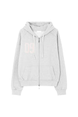 09 Numbering hooded zip-up, Light melange