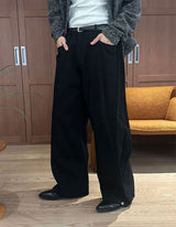 [Unisex] Side tuck snap wide denim pants(2color)